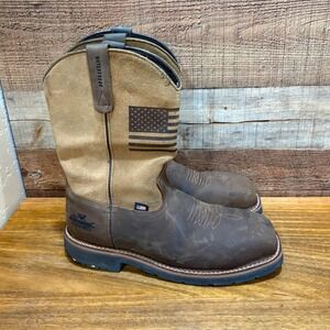 Thorogood Mens 10D Crazy Horse Brown American Flag Wellington Work Boots